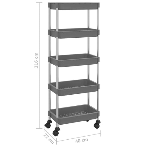 Küchenwagen 5 Etagen Grau 42x29x128 cm Eisen und ABS