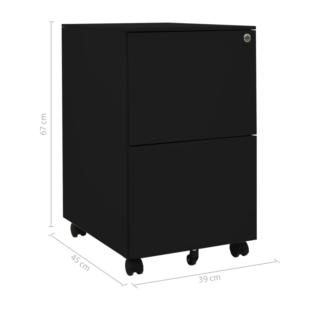 Aktenschrank mit Rollen Schwarz 39x45x67 cm Stahl