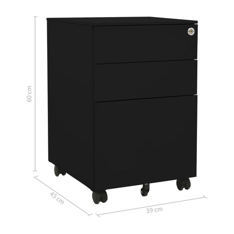 Aktenschrank mit Rollen Schwarz 39x45x60 cm Stahl