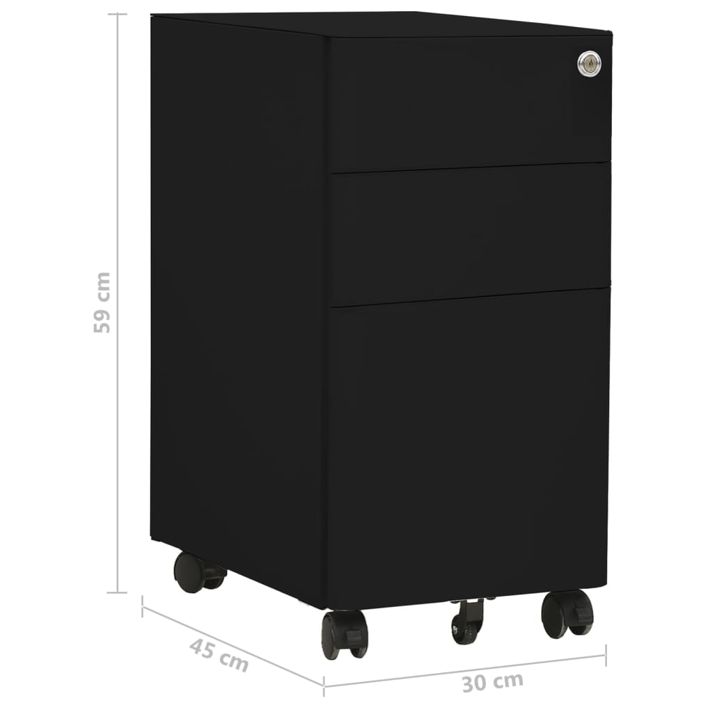 Aktenschrank mit Rollen Schwarz 30x45x59 cm Stahl