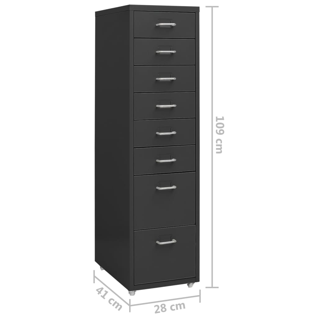 Aktenschrank mit Rollen Anthrazit 28x41x109 cm Metall