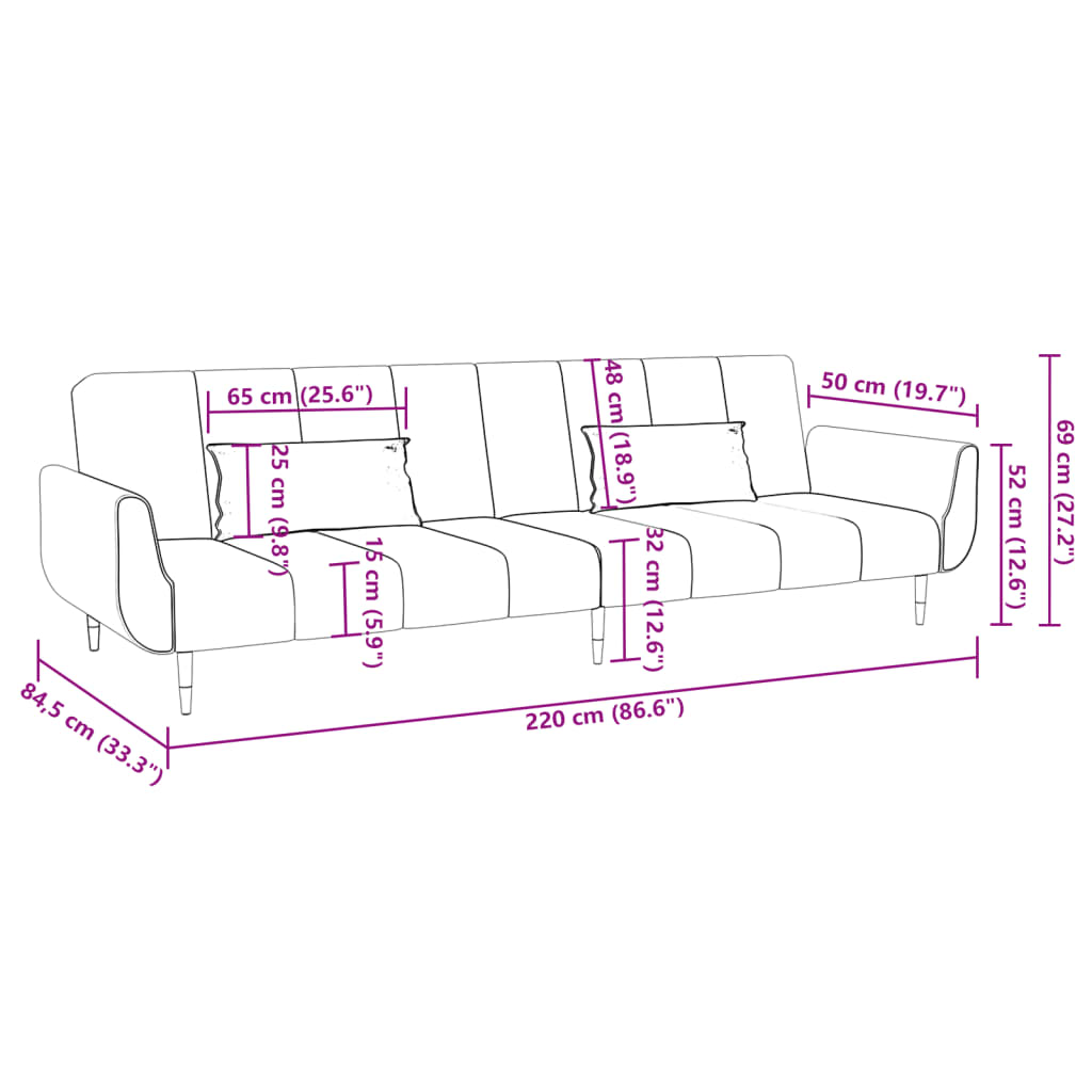 Schlafsofa 2-Sitzer mit 2 Kissen Hellgrau Samt