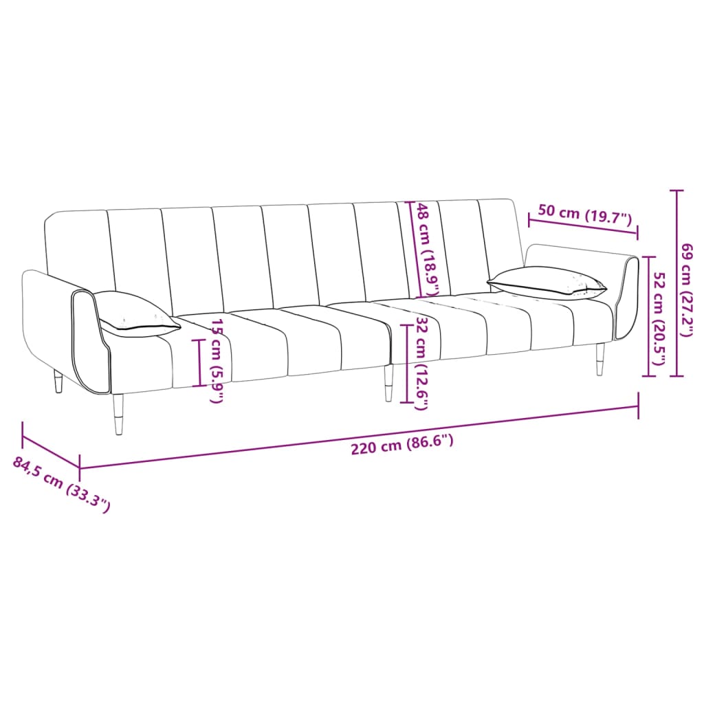 Schlafsofa 2-Sitzer mit 2 Kissen Hellgrau Samt