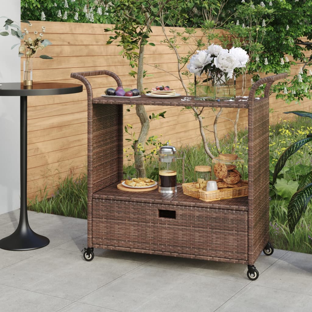 Barwagen mit Schublade Braun 100x45x97 cm Poly Rattan