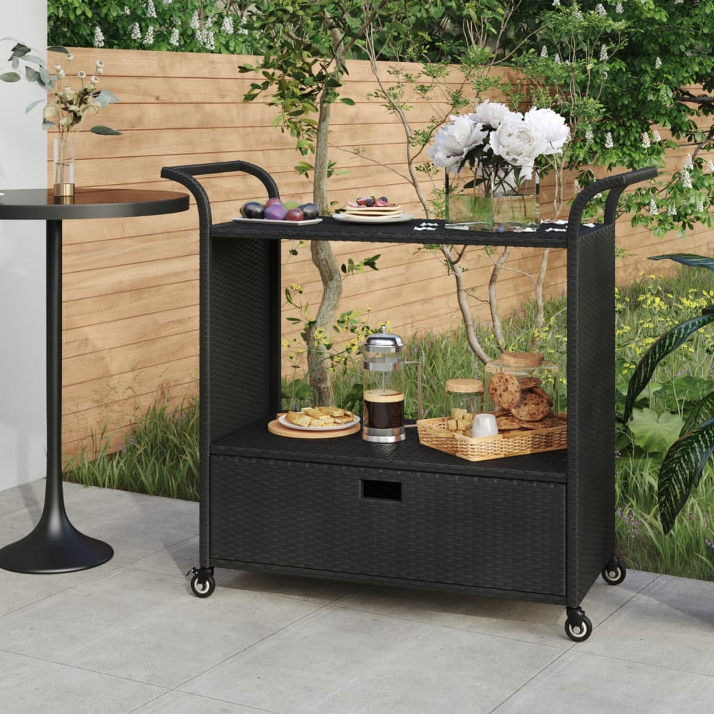 Barwagen mit Schublade Schwarz 100x45x97 cm Poly Rattan