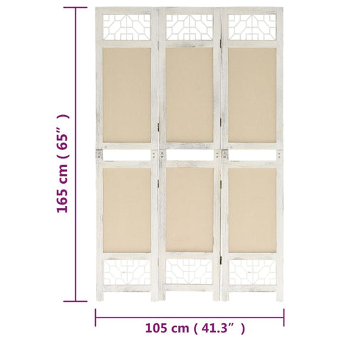 3-tlg. Raumteiler Creme 105x165 cm Stoff