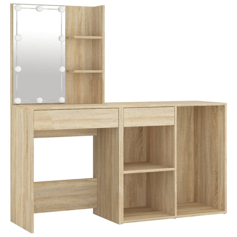 LED-Schminktisch mit Schrank Sonoma-Eiche Holzwerkstoff