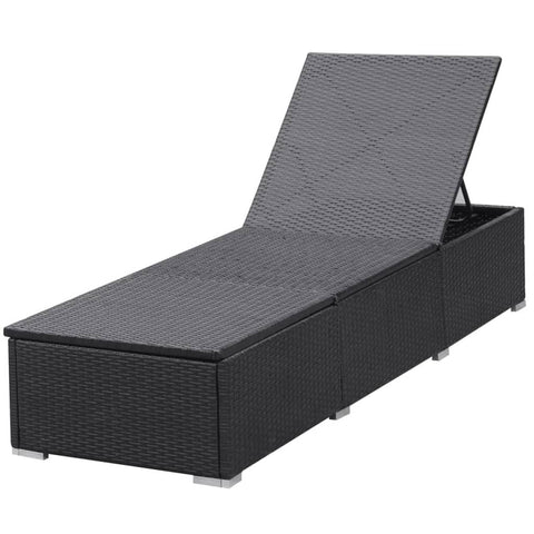 Sonnenliege mit Cremeweißer Auflage Poly Rattan Schwarz