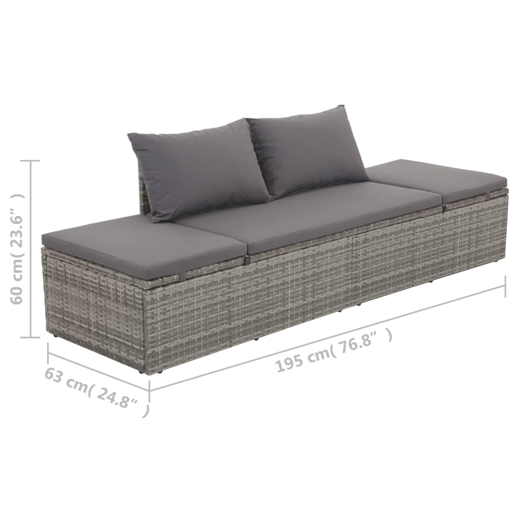 Outdoor-Lounge-Bett mit Polster & Kissen Poly Rattan Grau