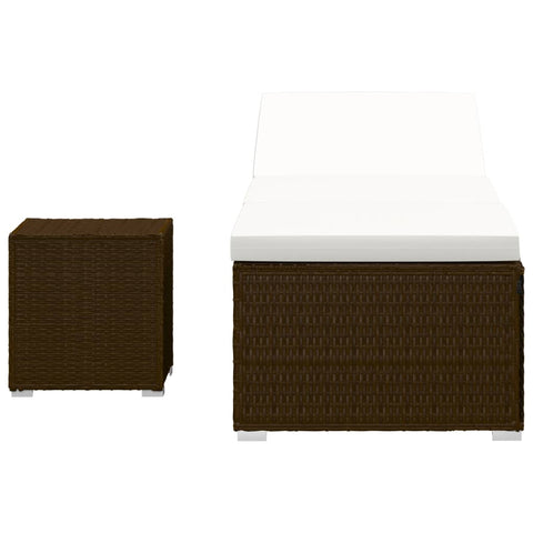 Sonnenliege mit Auflage und Teetisch Poly Rattan Braun