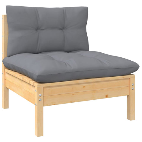 3-tlg. Garten-Lounge-Set mit Kissen Grau Kiefer Massivholz