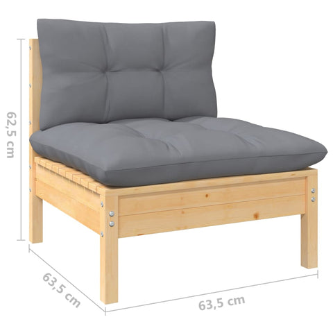 3-tlg. Garten-Lounge-Set mit Kissen Grau Kiefer Massivholz