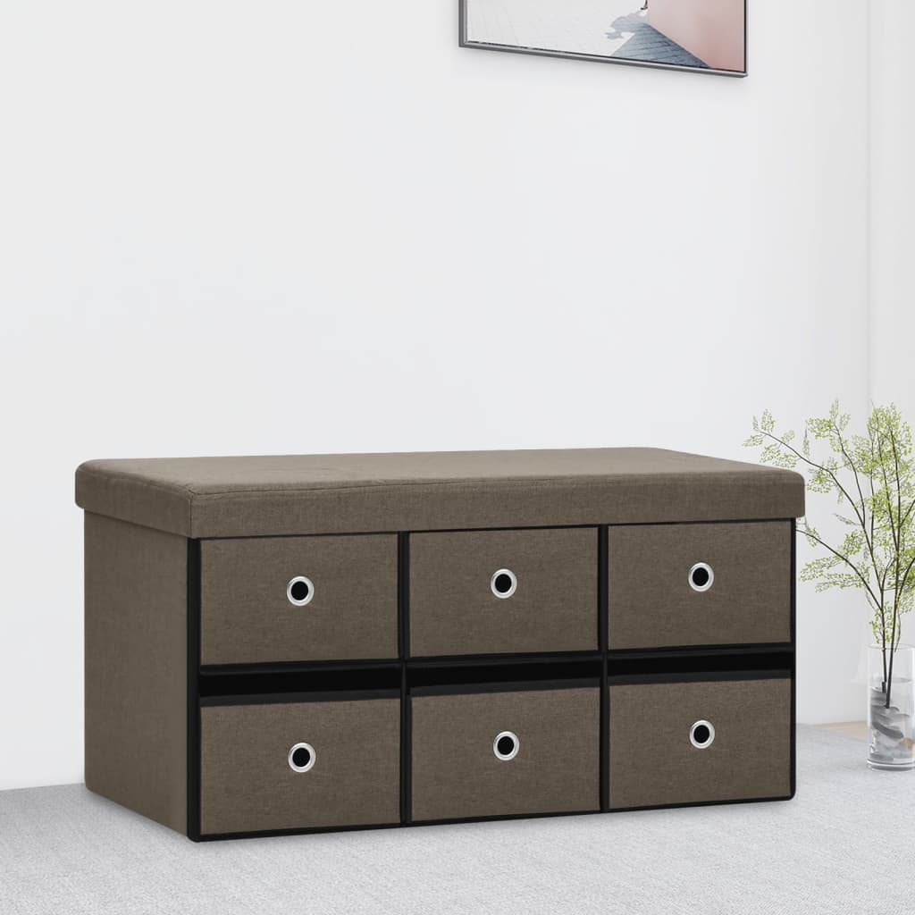 Faltbare Sitzbank mit Stauraum Braun 76x38x38 cm Leinenoptik
