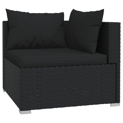 3-tlg. Garten-Lounge-Set mit Kissen Schwarz Poly Rattan