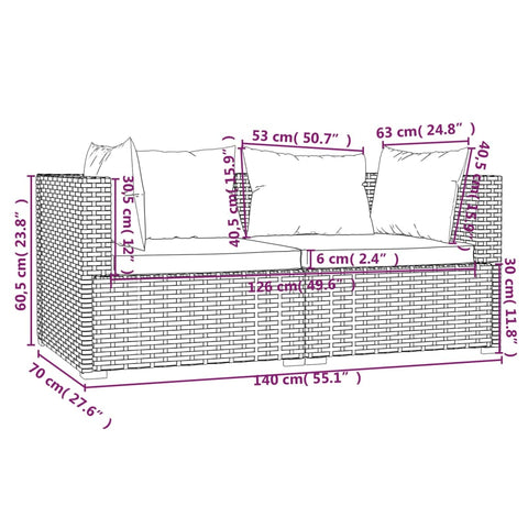 3-tlg. Garten-Lounge-Set mit Kissen Schwarz Poly Rattan