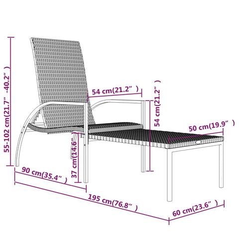 Sonnenliege mit Fußhocker PE-Rattan Braun