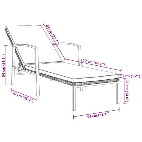 Sonnenliege mit Auflage Poly Rattan Grau