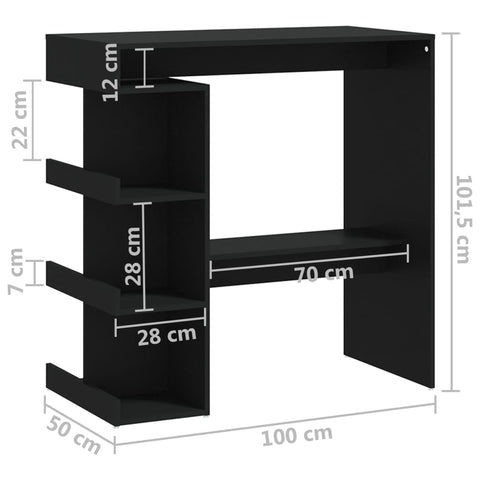 Bartisch mit Regal Schwarz 100x50x101,5 cm Holzwerkstoff