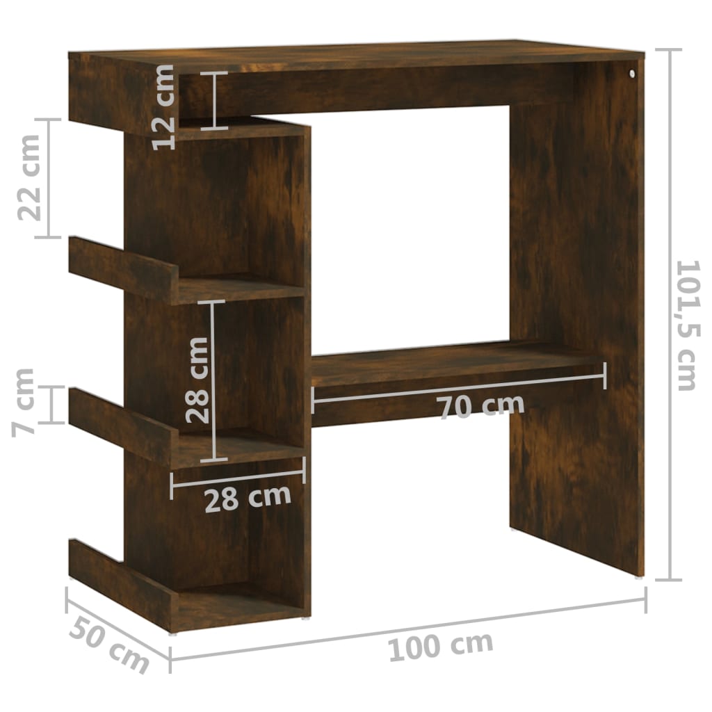 Bartisch mit Regal Räuchereiche 100x50x101,5 cm Holzwerkstoff