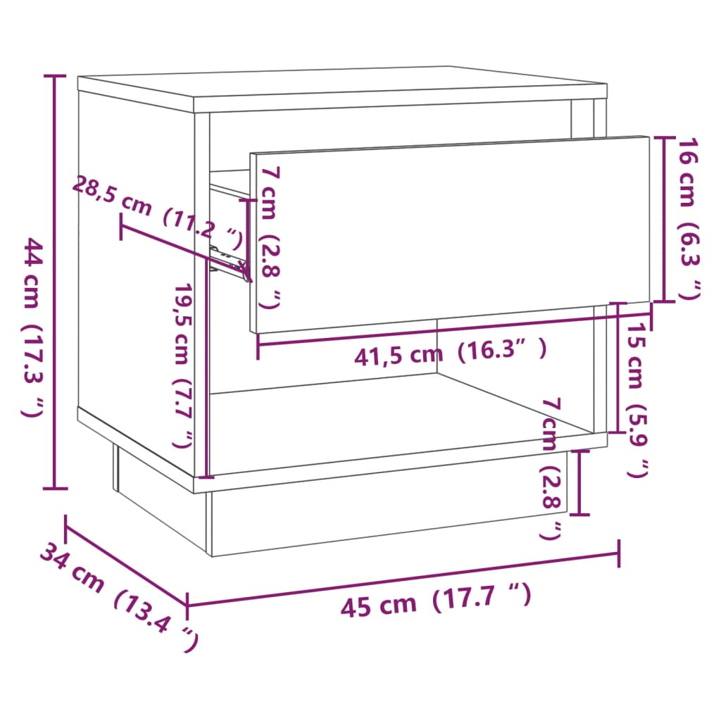 Nachttisch Braun Eichen-Optik 45x34x44 cm Holzwerkstoff