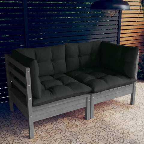 2-Sitzer-Gartensofa mit Anthrazit Kissen Massivholz Kiefer