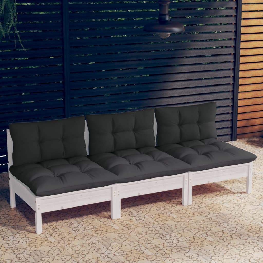 3-Sitzer-Gartensofa mit Anthrazit Kissen Massivholz Kiefer