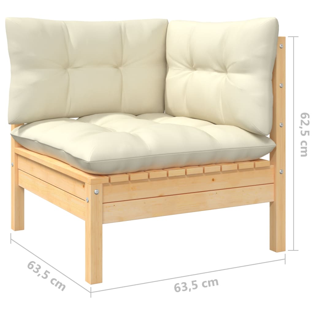 3-Sitzer-Gartensofa mit Creme Kissen Massivholz Kiefer