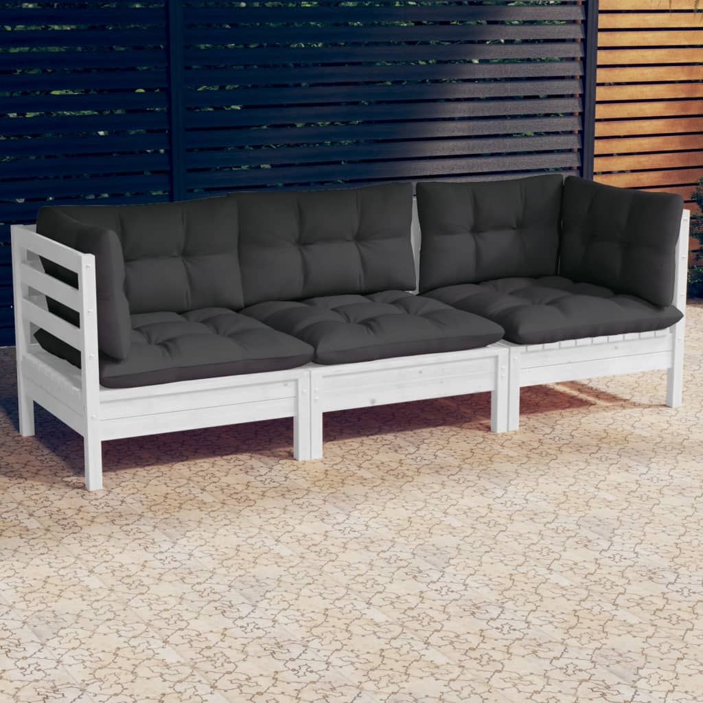 3-Sitzer-Gartensofa mit Anthrazit Kissen Massivholz Kiefer