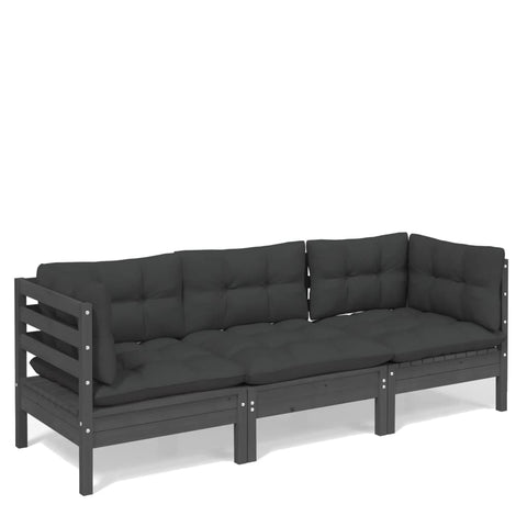 3-Sitzer-Gartensofa mit Anthrazit Kissen Massivholz Kiefer