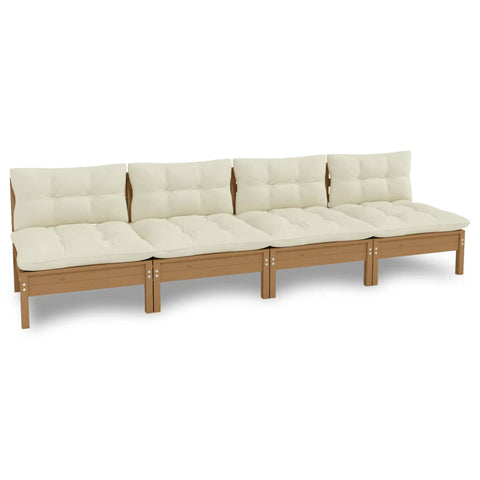 4-Sitzer-Gartensofa mit Creme Kissen Massivholz Kiefer