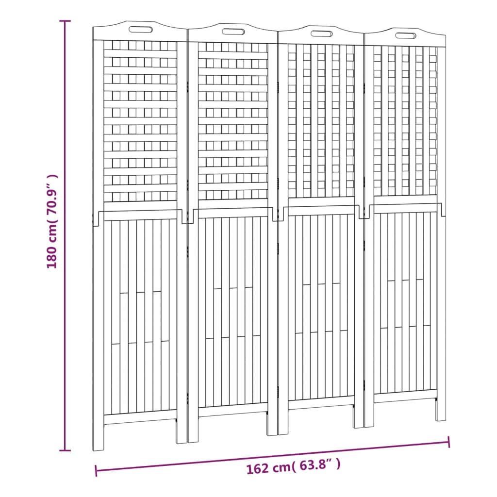 4-tlg. Paravent 162x2x180 cm Massivholz Akazie