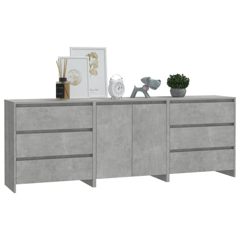 3-tlg. Sideboard Betongrau Holzwerkstoff