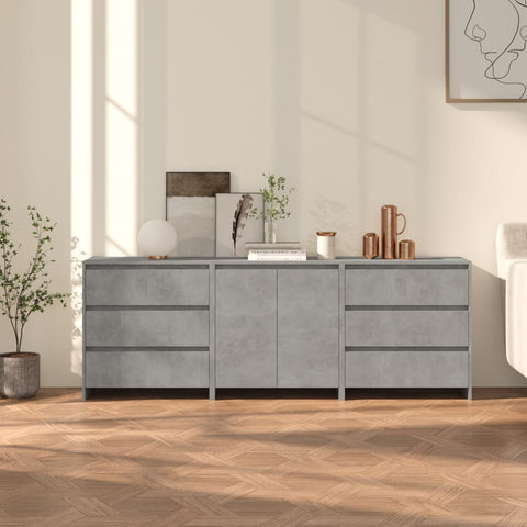 3-tlg. Sideboard Betongrau Holzwerkstoff