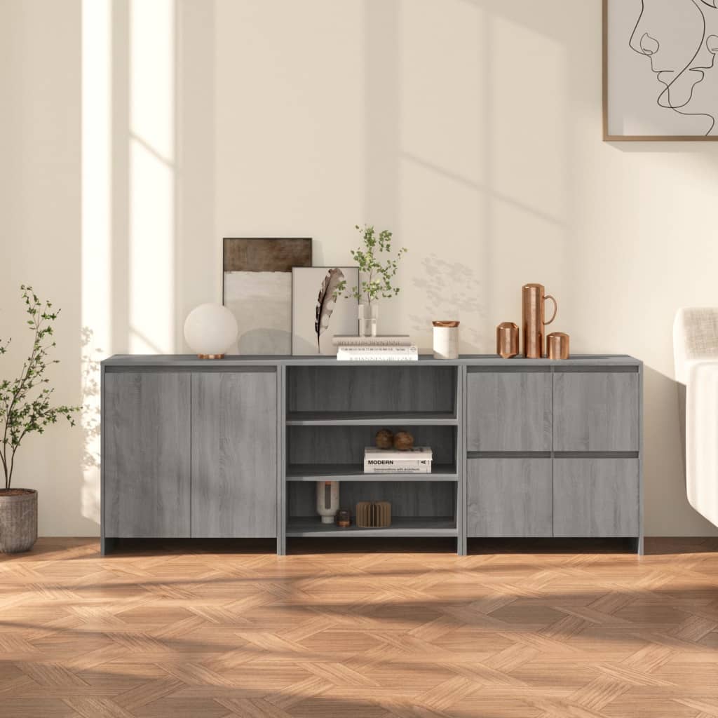 3-tlg. Sideboard Grau Sonoma Holzwerkstoff