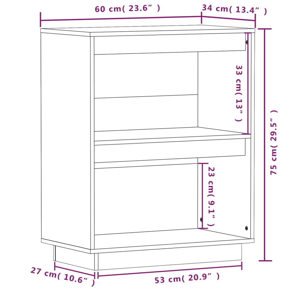 Beistellschrank Schwarz 60x34x75 cm Massivholz Kiefer