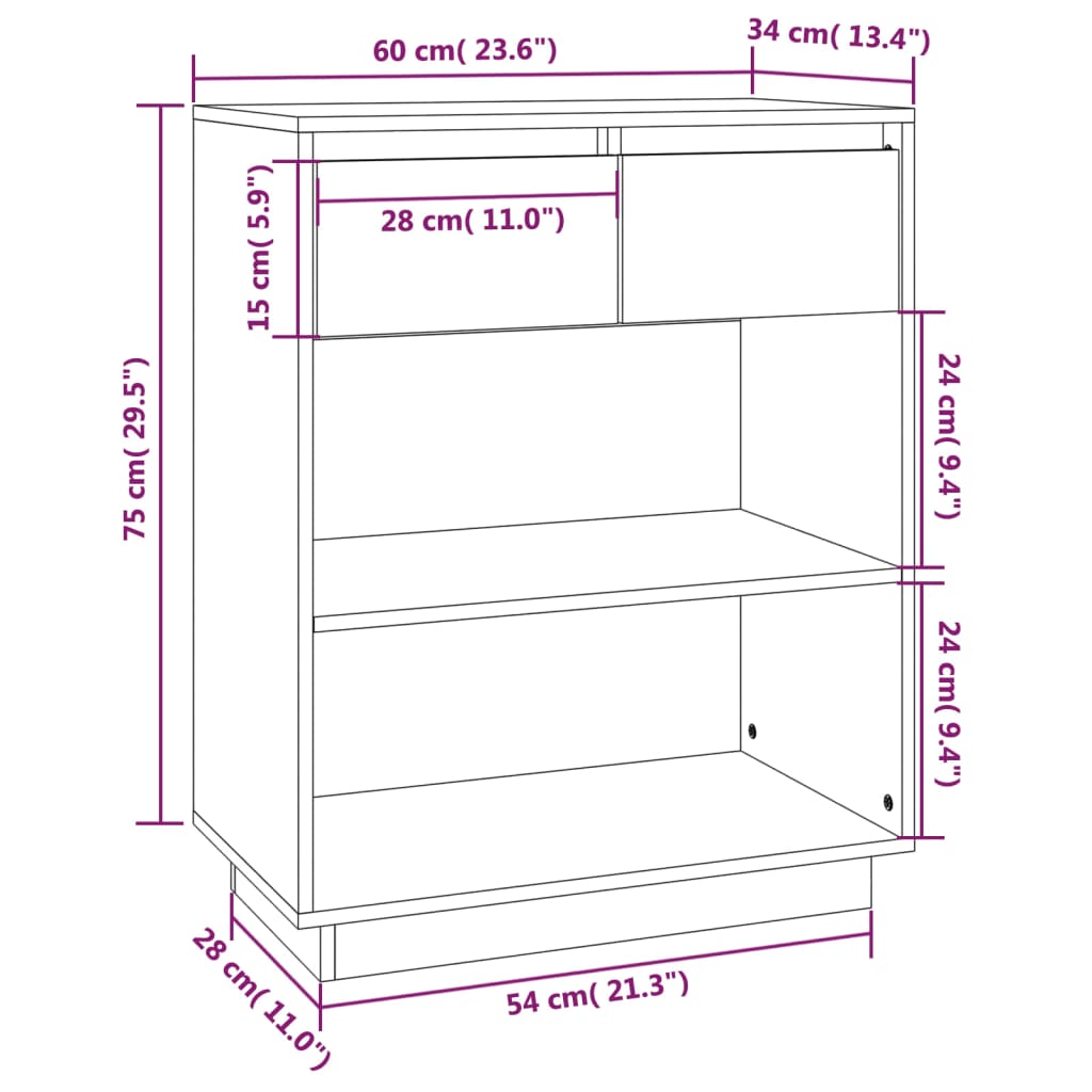 Beistellschrank Weiß 60x34x75 cm Massivholz Kiefer