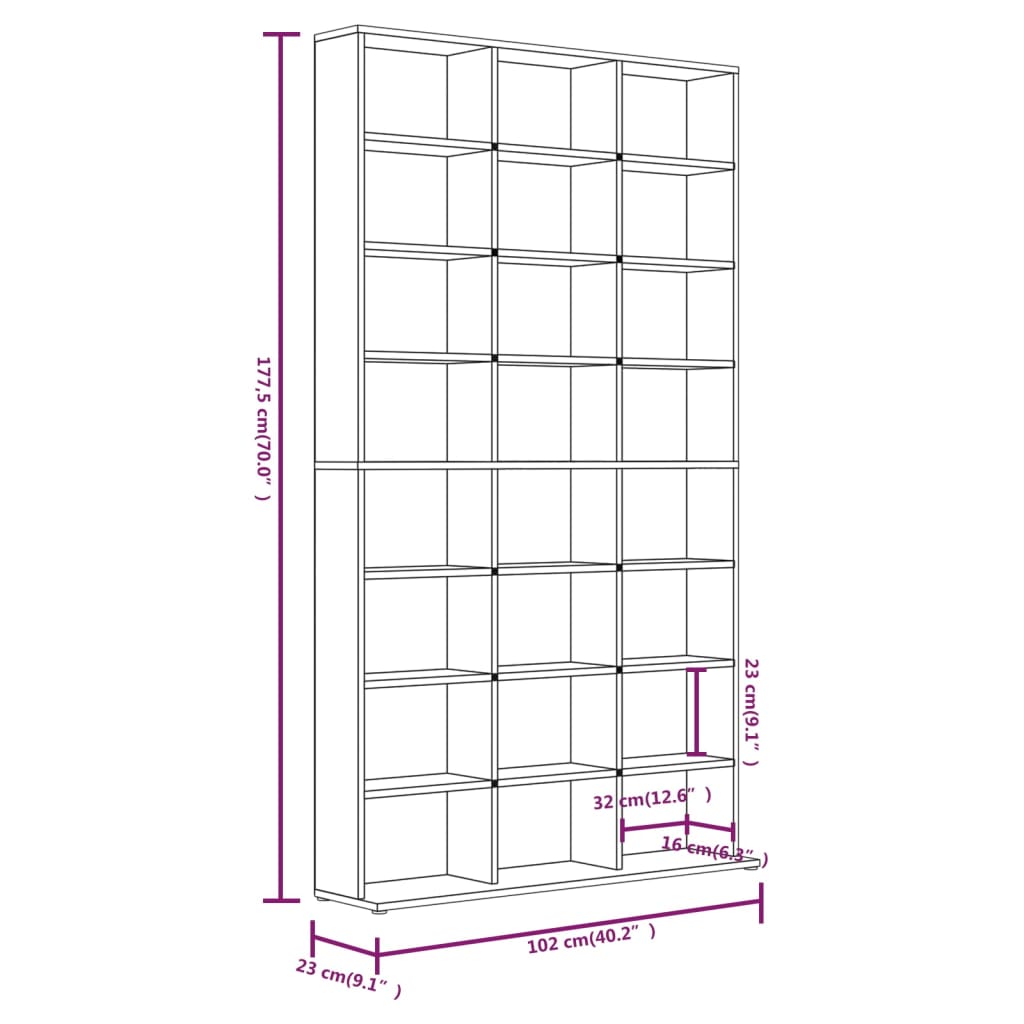 CD-Regal Braun Eichen-Optik 102x23x177,5 cm Holzwerkstoff