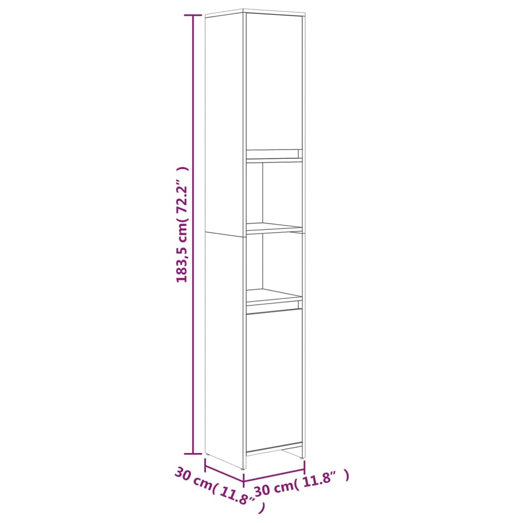 Badezimmerschrank Grau Sonoma 30x30x183,5 cm Holzwerkstoff