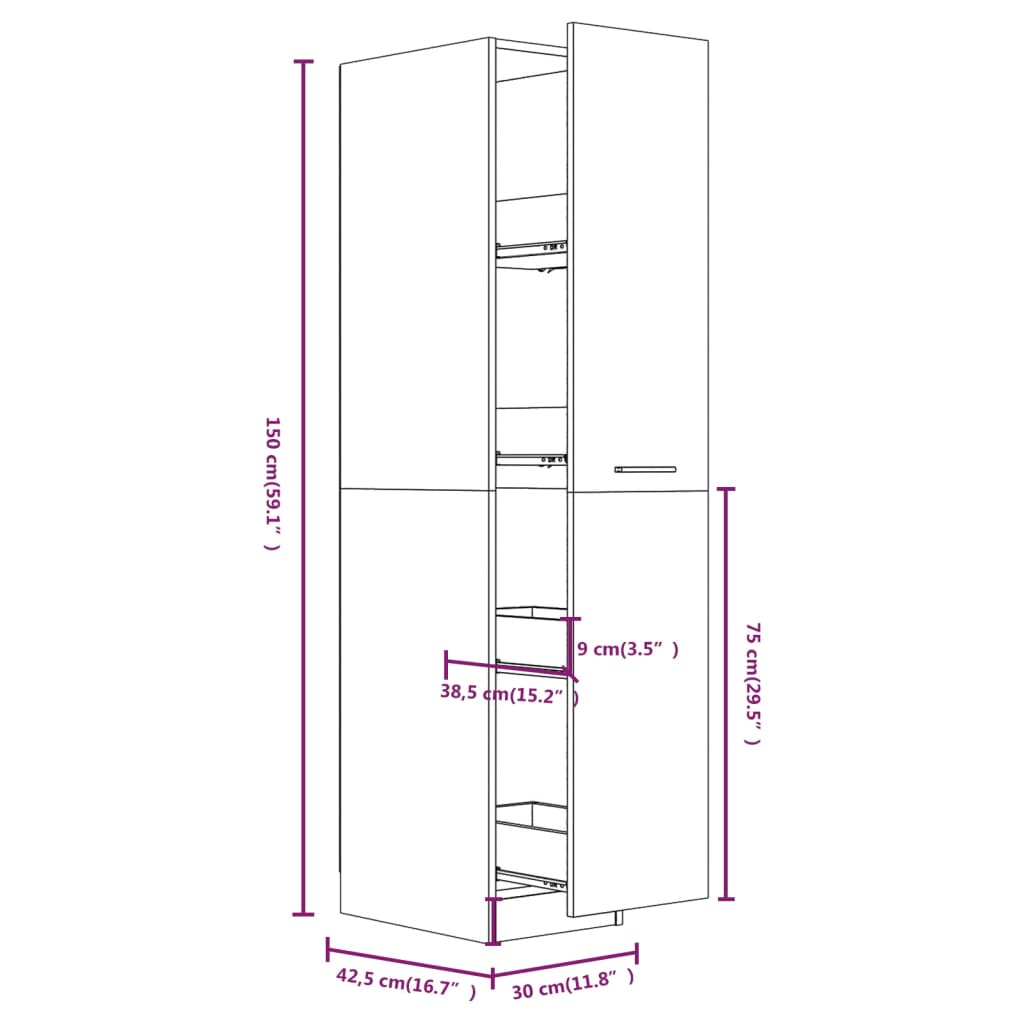 Apothekerschrank Grau Sonoma 30x42,5x150 cm Holzwerkstoff