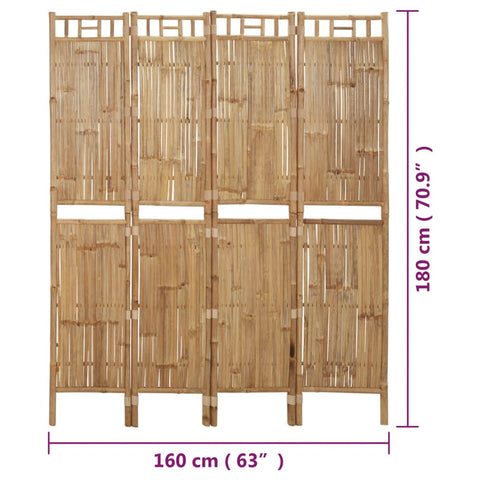 4-tlg. Raumteiler Bambus 160x180 cm