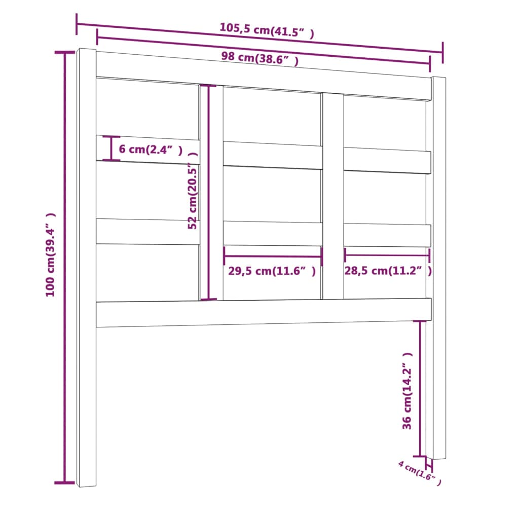 Bett-Kopfteil Grau 105,5x4x100 cm Massivholz Kiefer