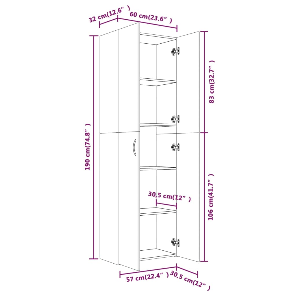 Büroschrank Braun Eichen-Optik 60x32x190 cm Holzwerkstoff