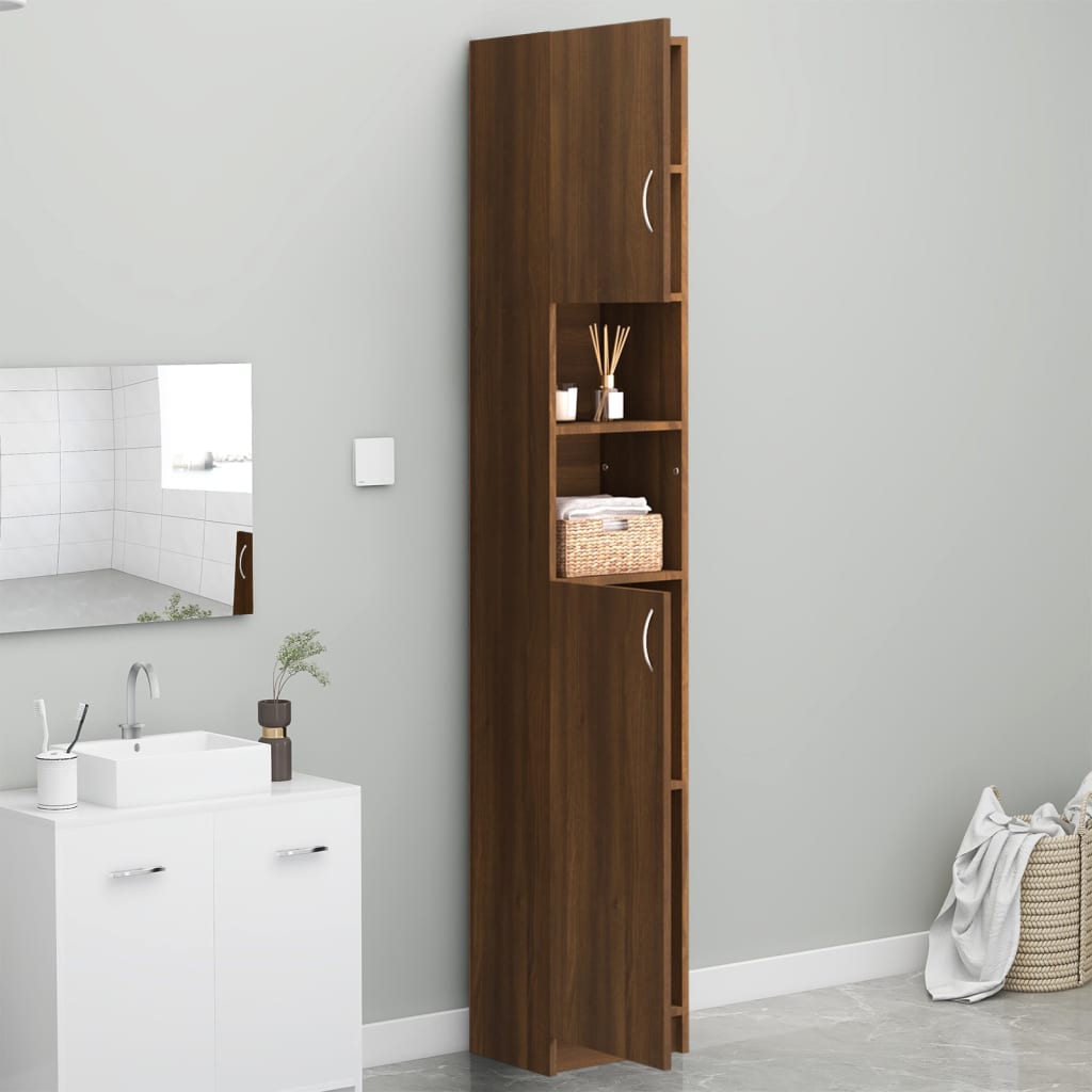 Badezimmerschrank Braun Eiche 32x25,5x190 cm Holzwerkstoff