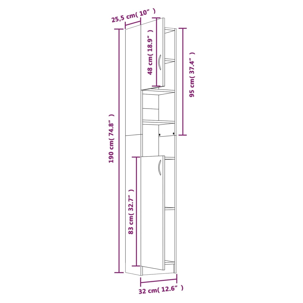 Badezimmerschrank Braun Eiche 32x25,5x190 cm Holzwerkstoff