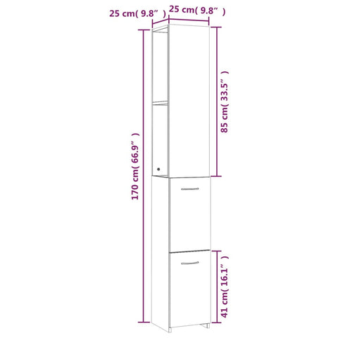 Badschrank Braun Eichen-Optik 25x26,5x170 cm Holzwerkstoff