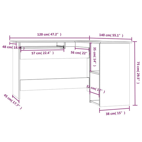 Eckschreibtisch Braun Eichen-Optik 120x140x75 cm Holzwerkstoff