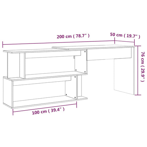 Eckschreibtisch Grau Sonoma 200x50x76 cm Holzwerkstoff