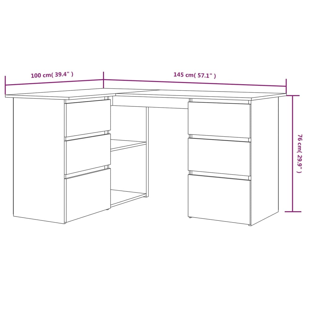 Eckschreibtisch Grau Sonoma 145x100x76 cm Holzwerkstoff