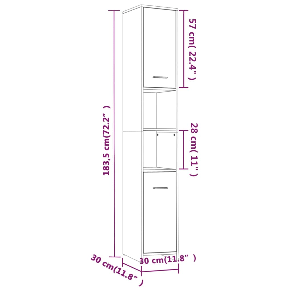 Badezimmerschrank Grau Sonoma 30x30x183,5 cm Holzwerkstoff