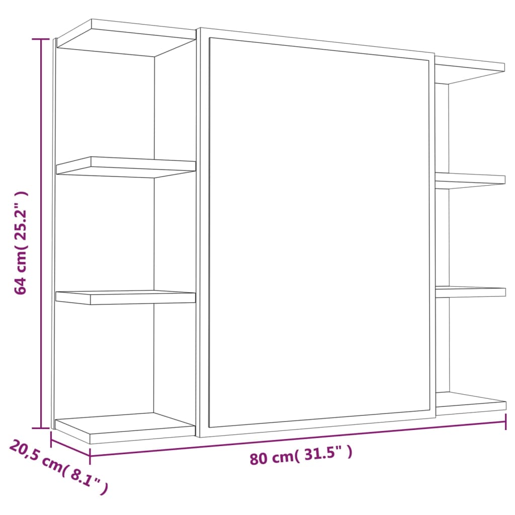 Bad-Spiegelschrank Räuchereiche 80x20,5x64 cm Holzwerkstoff